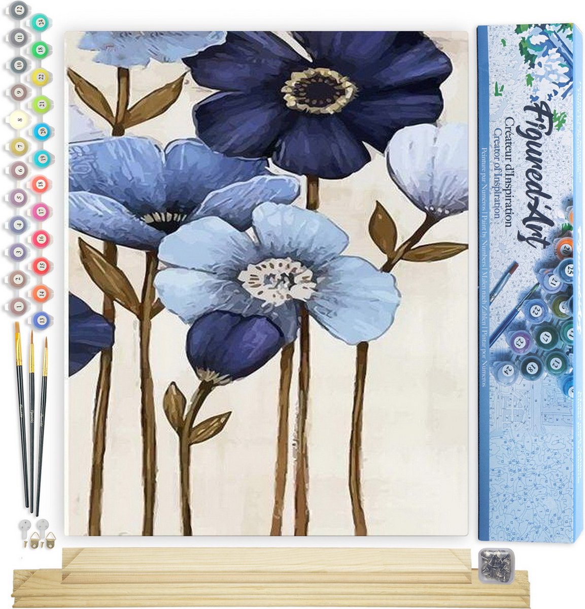 FiguredArt Schilderen op Nummer Volwassenen canvas Orchidee - Handwerk acrylverf Kit DIY Compleet - 40x50cm met DIY houten lijst